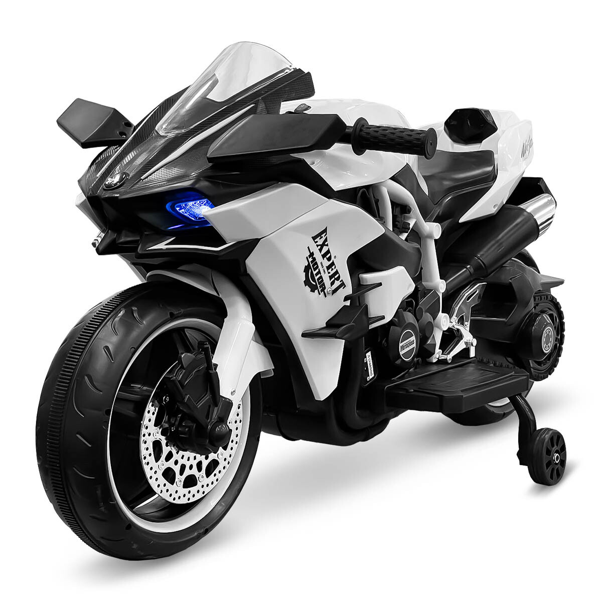 Moto A Batería Ninja Con Ruedas Luces Música Y USB - Blanco 