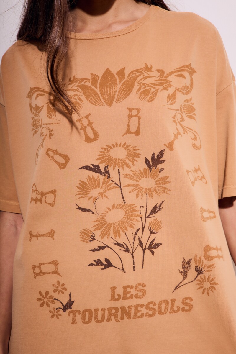 Remera Lavada Print Bisou Mocha