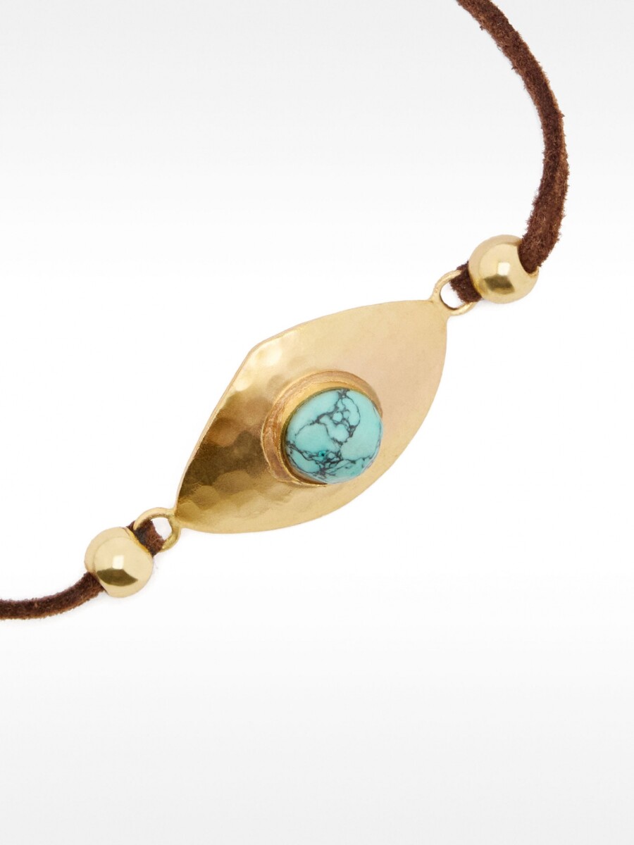 Pulsera De Piel Con Detalle Ovalado Con Piedra azul