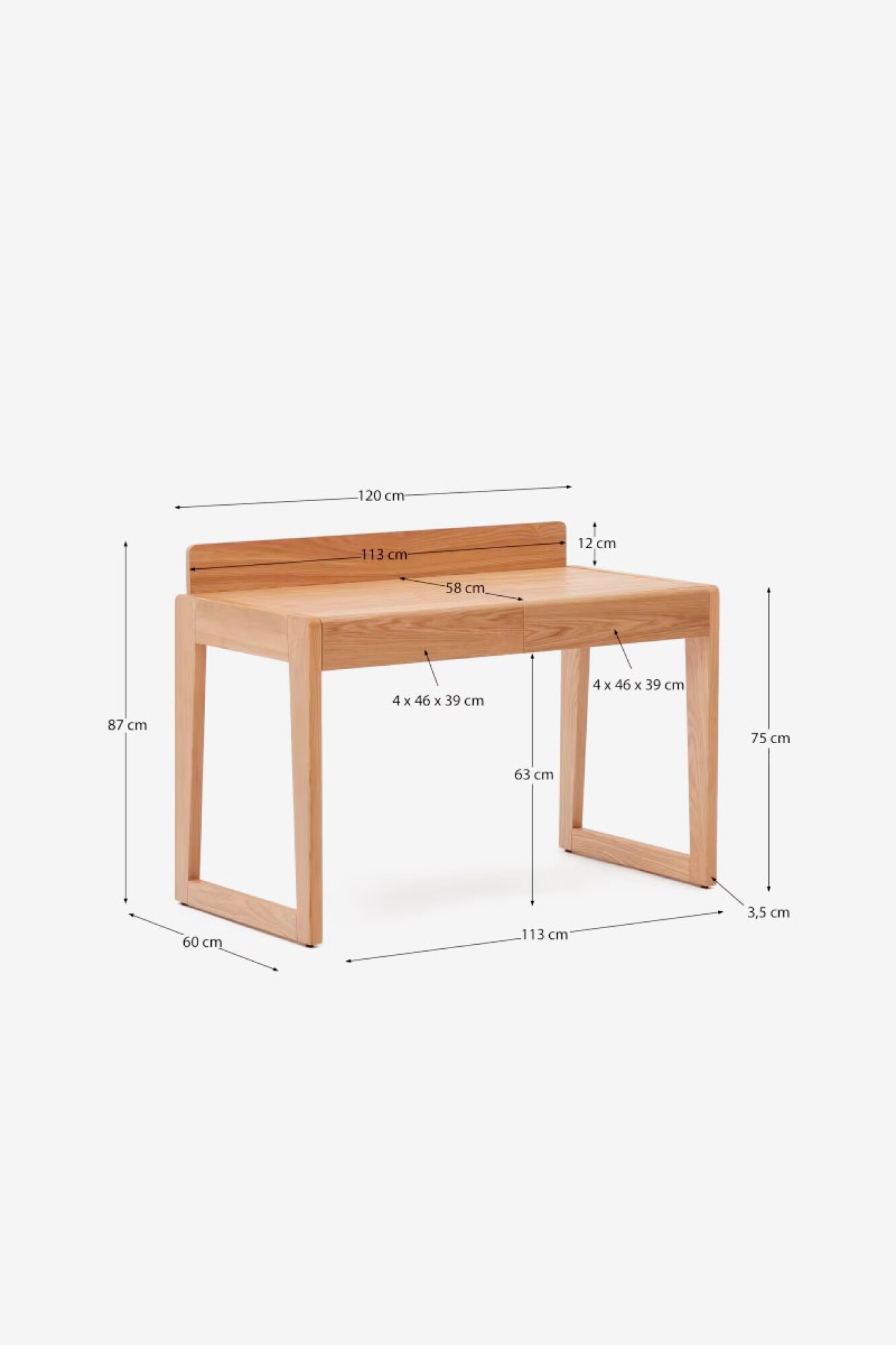 Escritorio Araxi de chapa madera maciza de fresno y ratán 105 x 62 cm