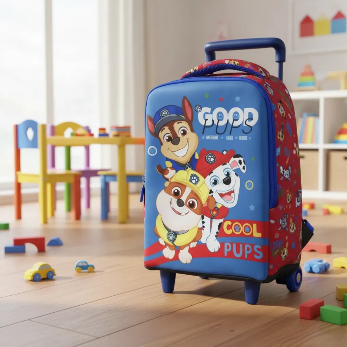 Mochila Nickelodeon Con Carro 27x11 Cm Paw Patrol Para Niños Uso Preescolar 