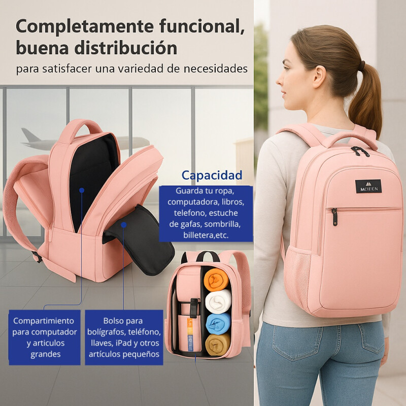 Mochila Urbana Viaje Antirrobo Notebook Matein 1007 28l Rosa