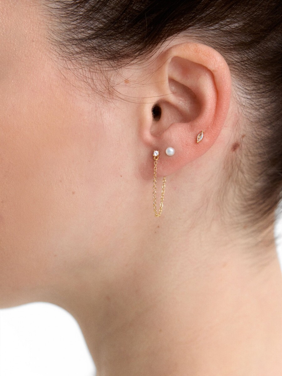 Set De Pendientes Com Circonitas Y Cadena - Plata De Ley 925 dorado