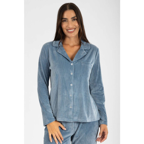 Pijama americano ribb velour Azul acero