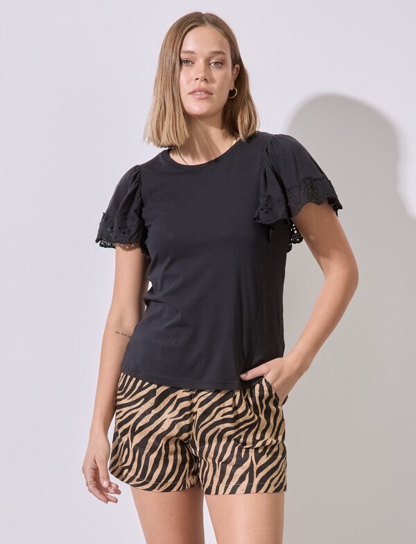 Remera Algodon Broderie NEGRO