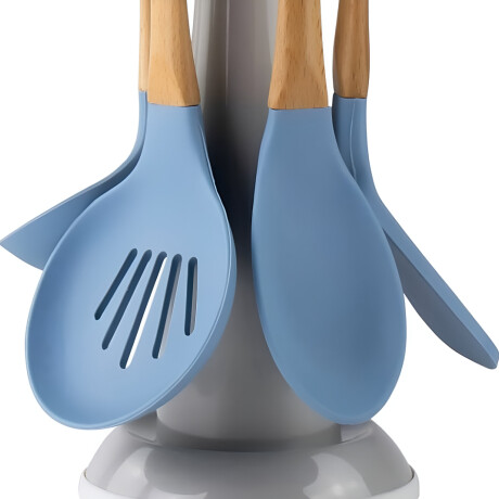 Juego De 5 Utensilios de Silicona C/Mango Madera + Soporte Juego De 5 Utensilios de Silicona C/Mango Madera + Soporte