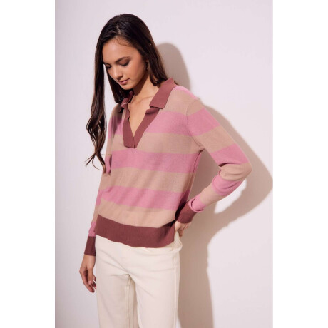 Sweater Polo Rayado Rosa
