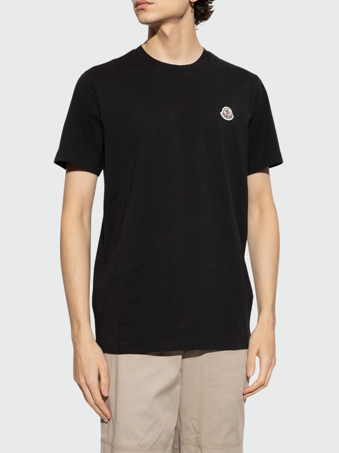 Moncler - Camiseta de Algodón con Parche de logotipo Negro