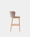 Taburete Ciselia chenilla marrón y madera maciza fresno acabado tono natural 65cm