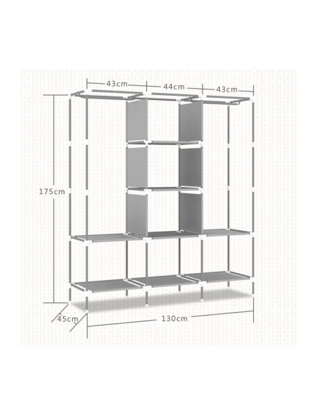 Ropero de 8 Estantes Desmontable de Caño y Tela TNT 130x45x175 Negro