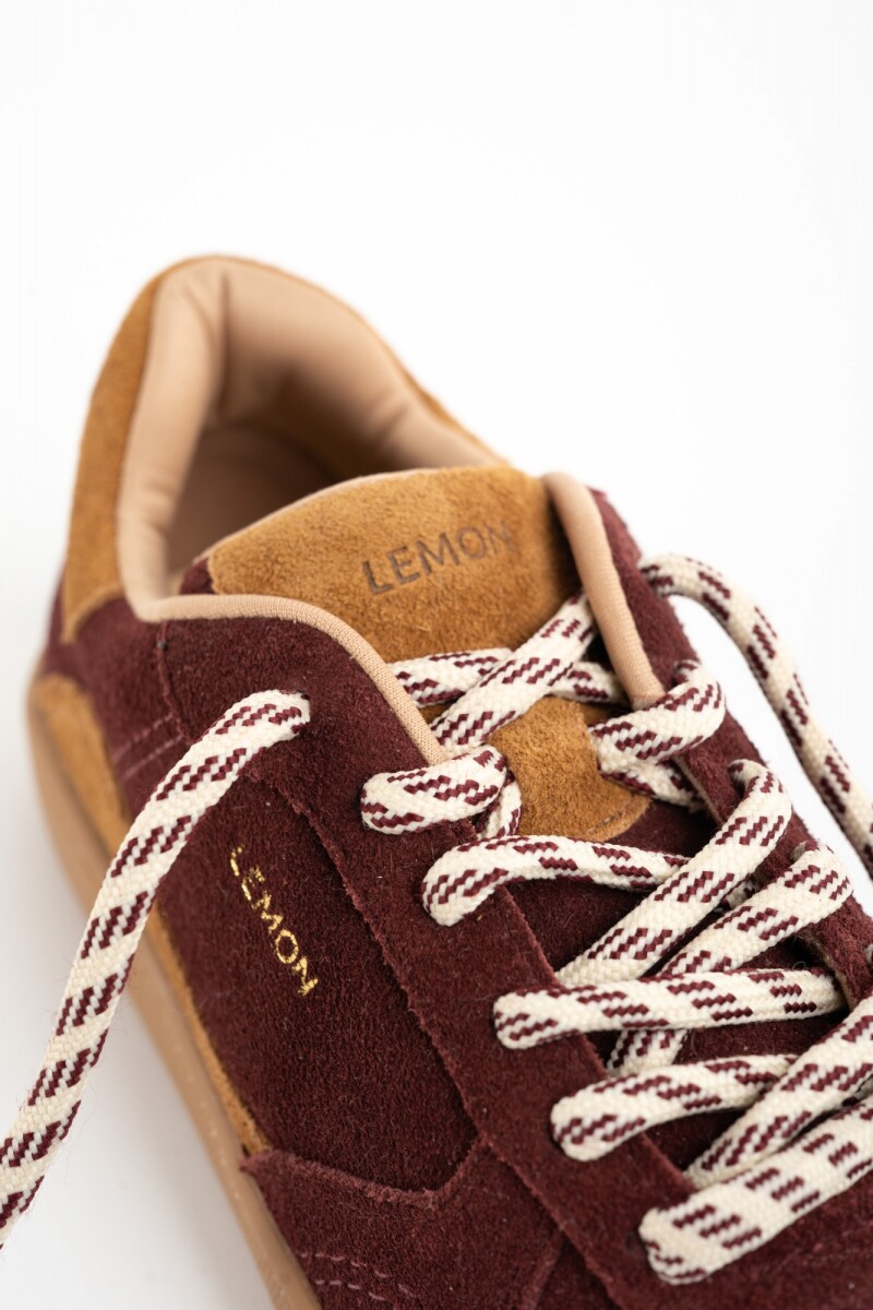 Zapatilla Gamuza Combinada Burdeos