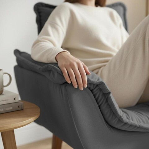 SILLON Butaca EROS Poltrona con asiento y espaldar de espuma revestido en terciopelo - Grafito SILLON Butaca EROS Poltrona con asiento y espaldar de espuma revestido en terciopelo - Grafito