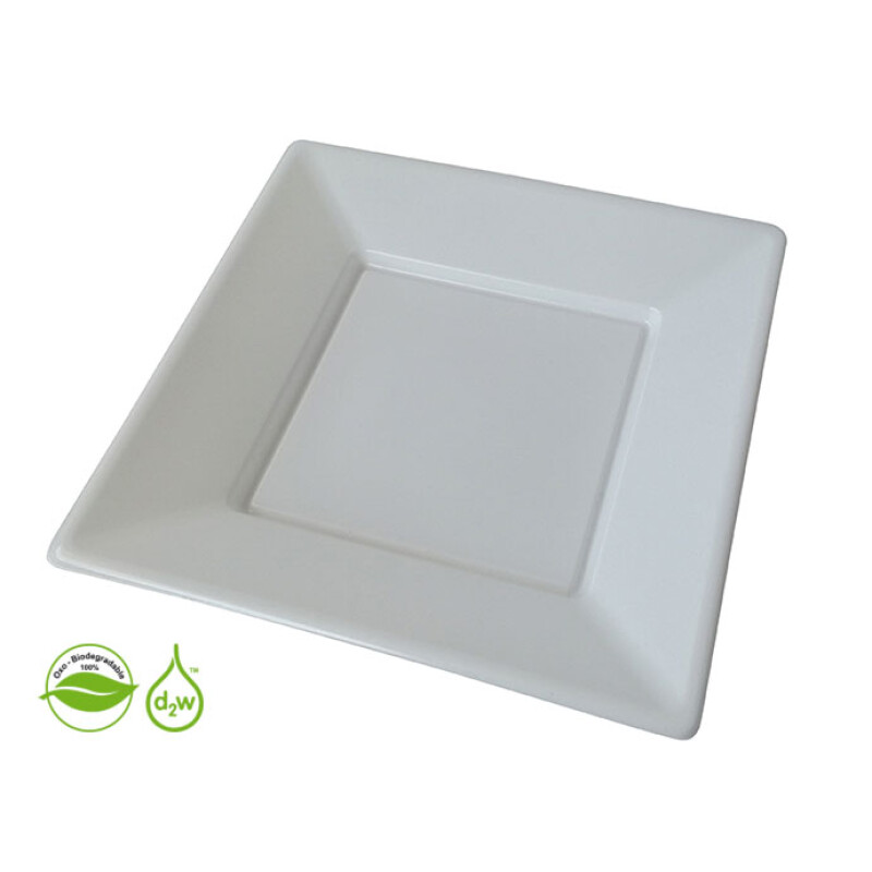 Plato Cuadrado Biodegradable x10 Und Blanco