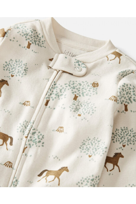 Pijama uno pieza de algodón orgánico, con pie, diseño caballos Sin color