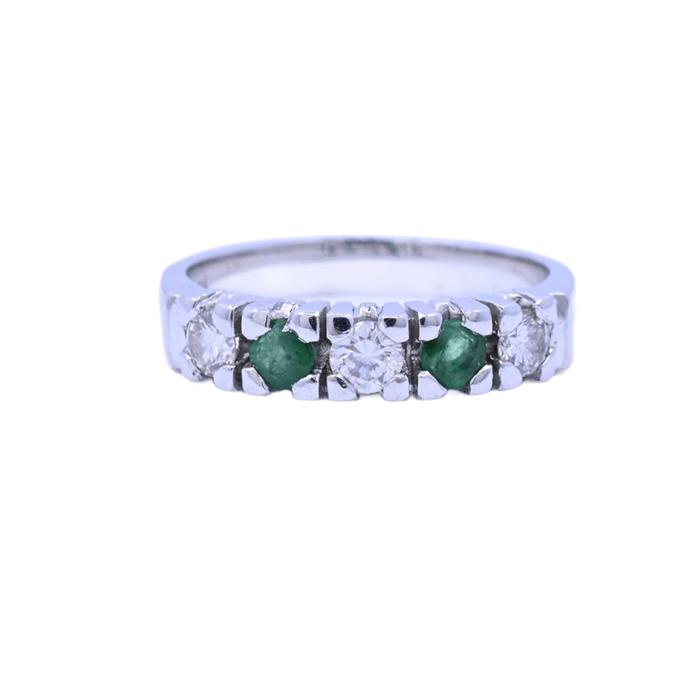 Anillo medio sin fin oro 18k blanco con esmeraldas y brillantes. Anillo medio sin fin oro 18k blanco con esmeraldas y brillantes.