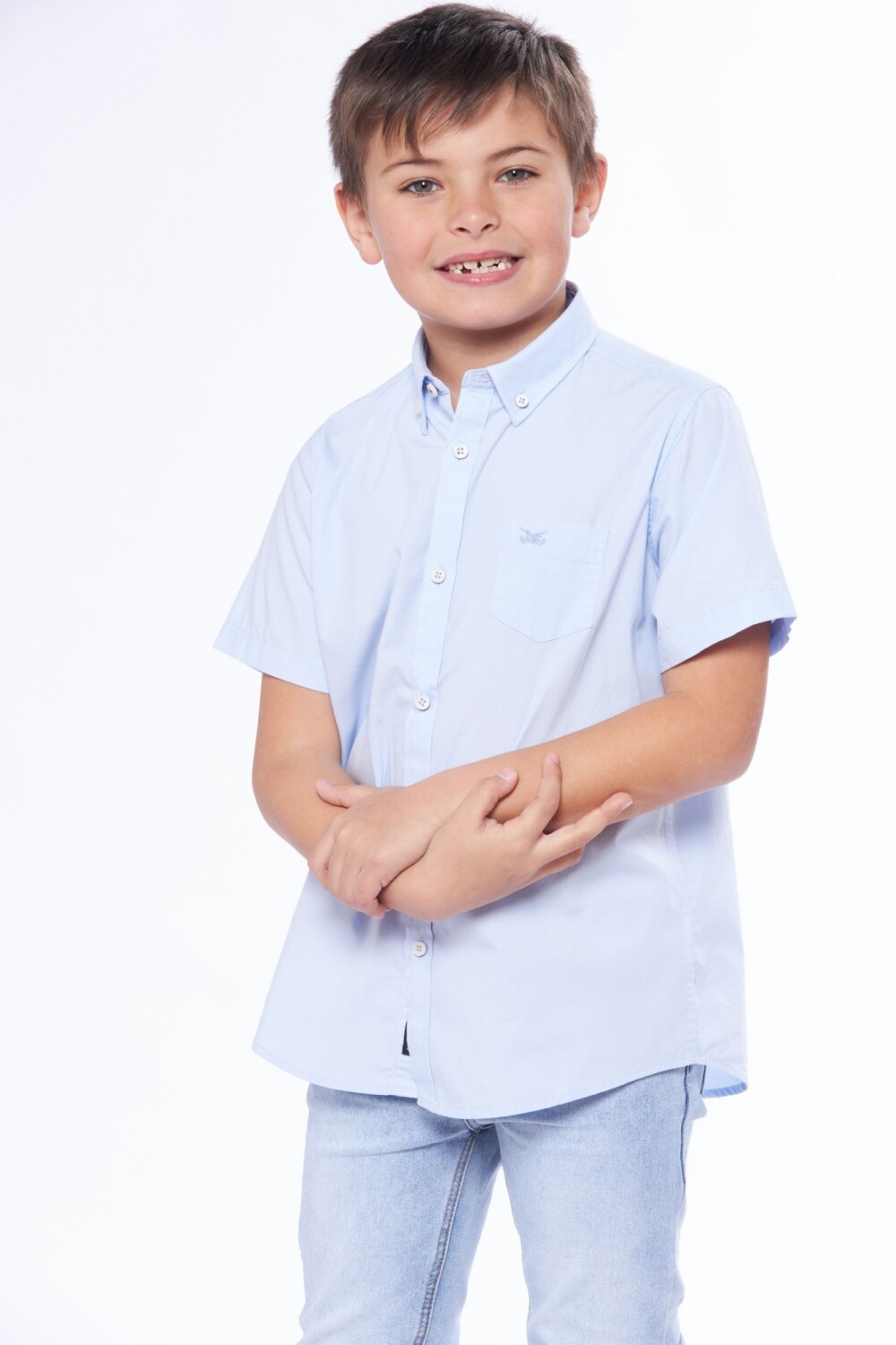 Camisa Lisa Manga Corta Celeste