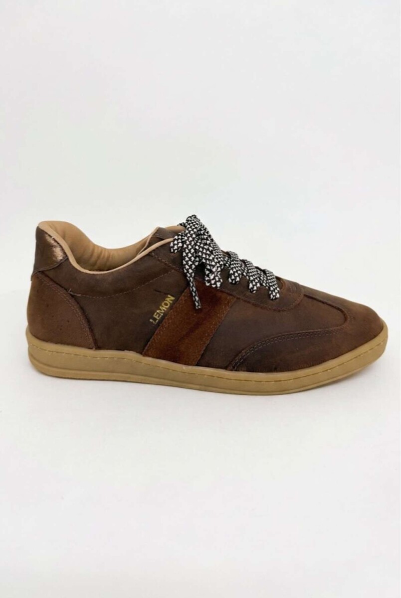 Zapatilla Cuero Combinada - Chocolate 