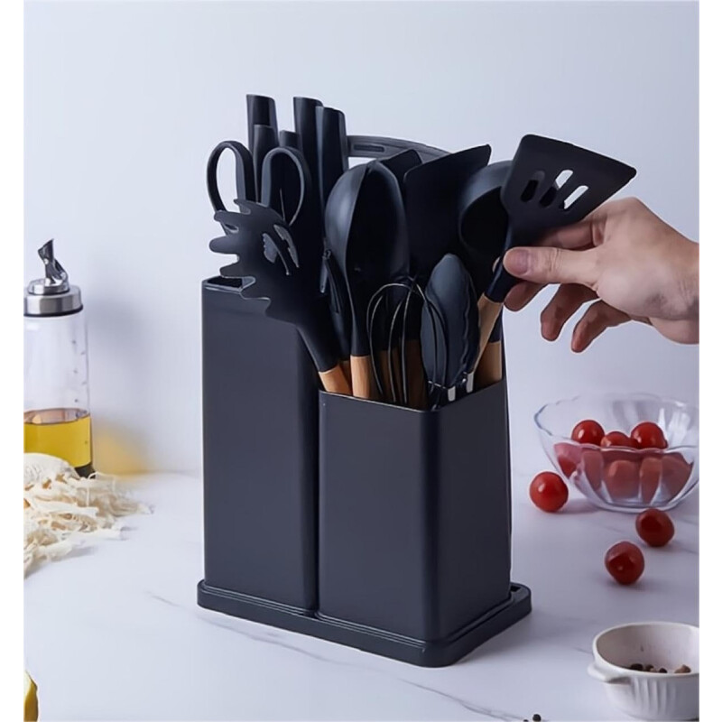 Set Utensilios De Cocina Menaje De Silicona Colores Negro