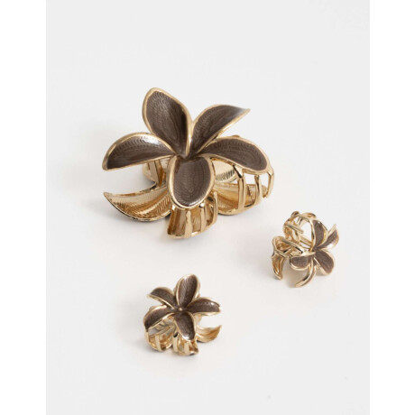 Set De Broches Flor Hawaiana Marron Medio