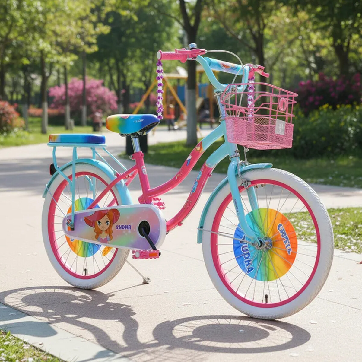 Bicicleta Rodado 20 Multicolor Canasto y silla trasera - Rosa 