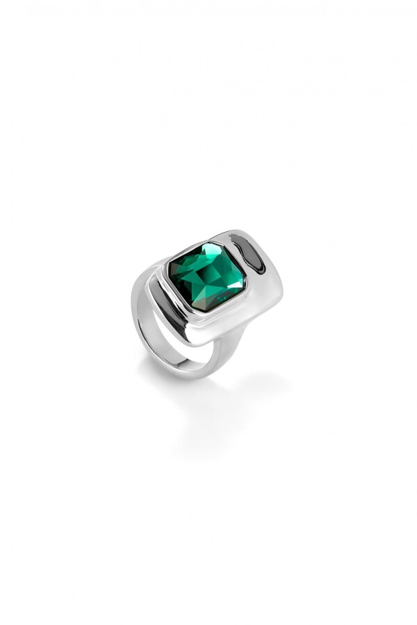 ANILLO BAÑADO PLATA DE LEY CON CRISTAL VERDE Anillo