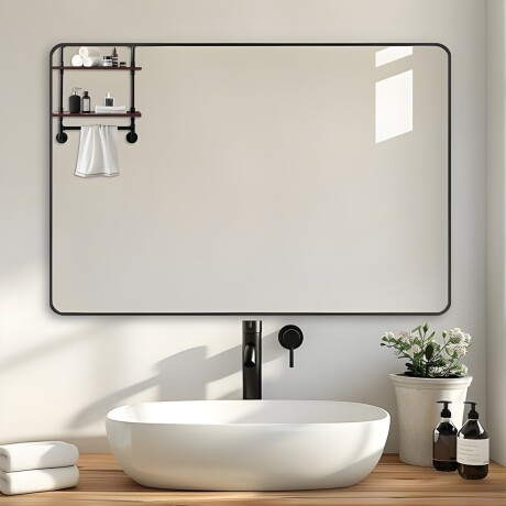 Espejo Horizontal Lumax Xindi Marco Rectangular 90 x 70cm Negro