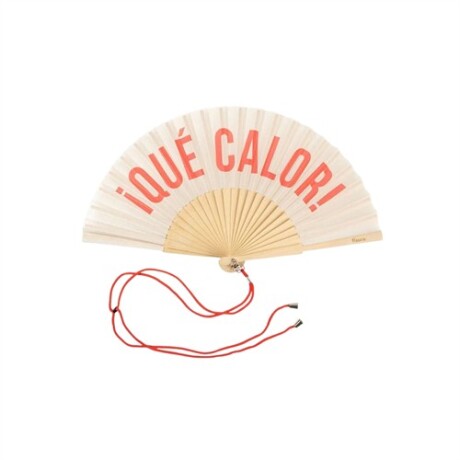 Abanico ""Que Calor"" beige y rojo Sc