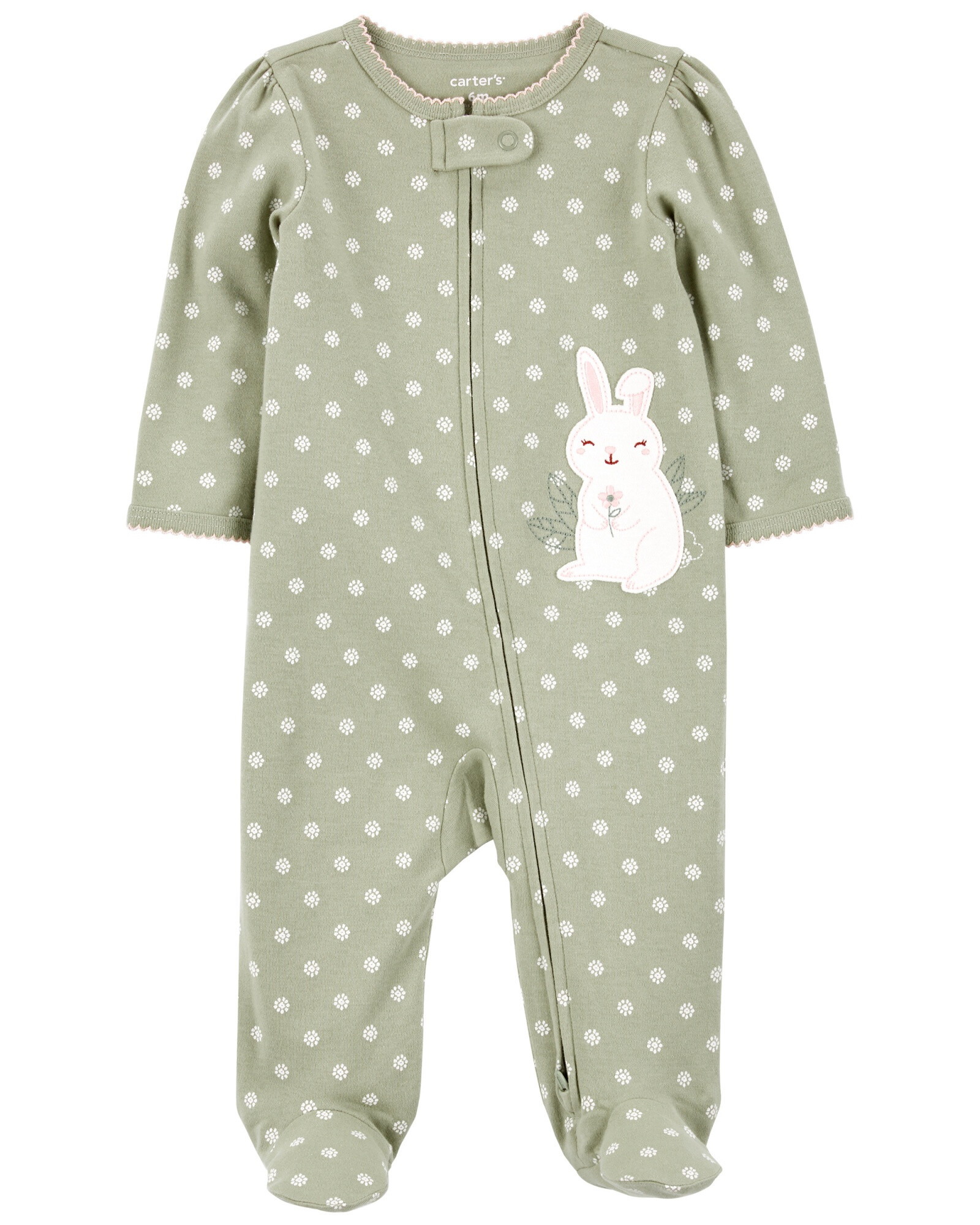 Pijama una pieza de algodón con pie, estampa conejo Sin color