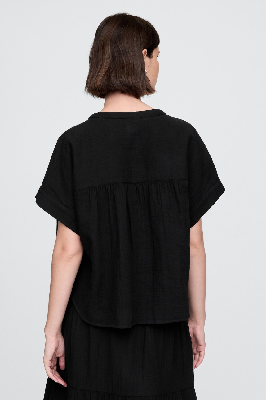 Camisa Muselina Manga Corta Mujer True Black