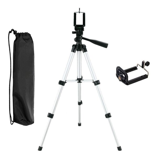 Tripode Profesional Celular 360° Pies De Goma + Estuche Variante Color Plateado