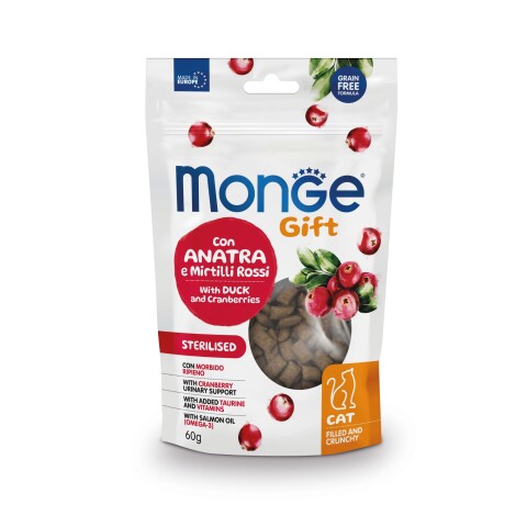 Monge Gift Cat Filled & Crunchy Sterilised Duck & Cranberries 60 gr Monge Gift Cat Filled & Crunchy Sterilised Duck & Cranberries 60 Gr