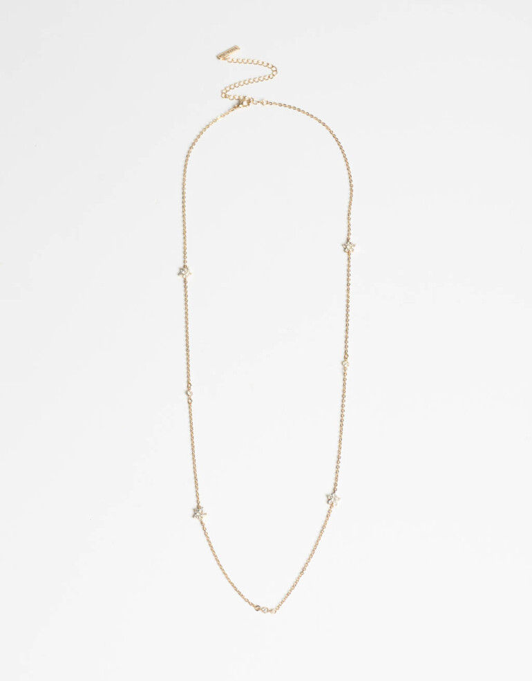 Collares Cortos Strass Collar Doble Vuelta Con Flores - Dorado