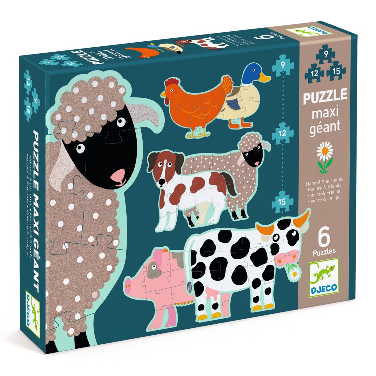 MAXIGEANT - Puzzle X6 Maxi Geant 9, 12 Y 15 Pcs 3+ Djeco - Granja 