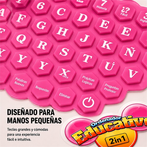 Mini Laptop Educativa Bilingüe con 52 Teclas Rosa 1