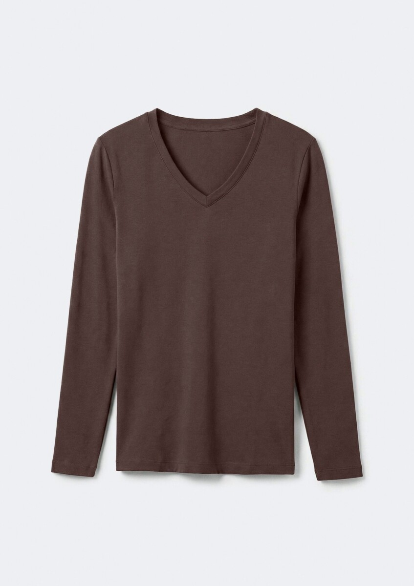 CAMISETA BÁSICA CON ELASTANO - MARRÓN 