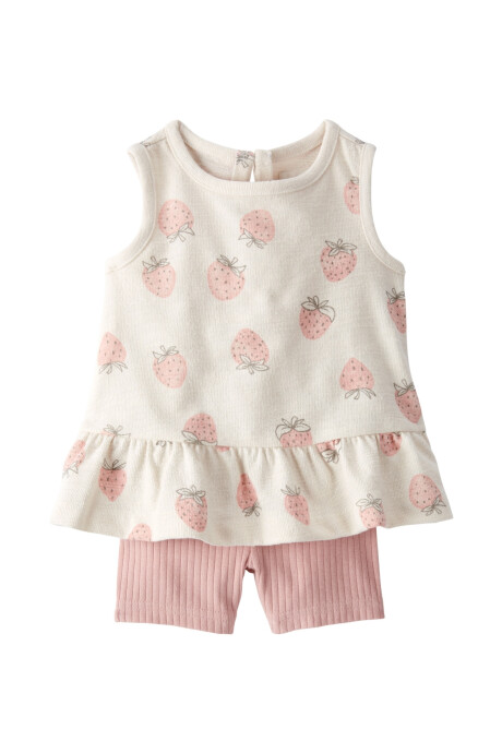 Set dos piezas de algodón orgánico, short y musculosa, diseño frutillas Sin color