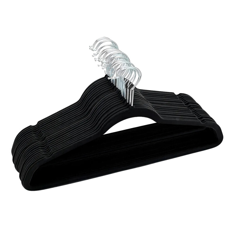 Set x20 perchas antideslisantes de terciopelo NEGRO