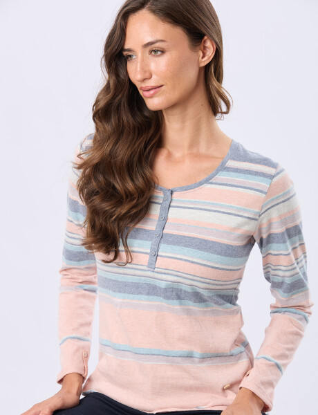 REMERA RAYADA DE ALGODÓN Coral