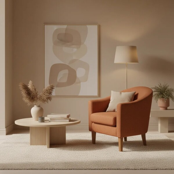 Poltrona patas de madera tapizada en tela color ladrillo Poltrona patas de madera tapizada en tela color ladrillo