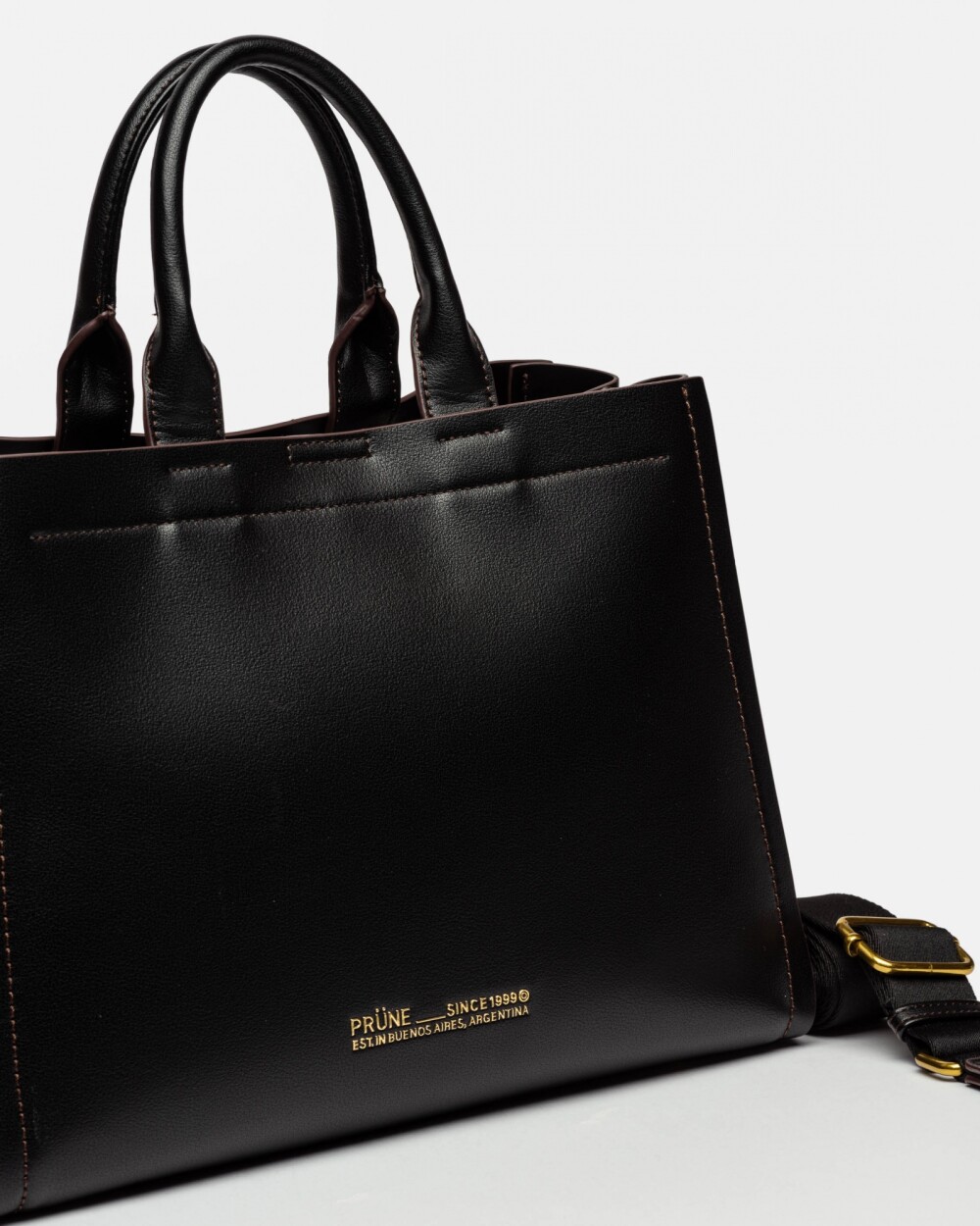 Cartera de Mano Anette Grande en Efecto Cuero Liso Negro