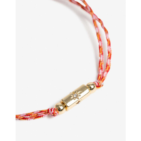 Pulsera Flexible Cordón Y Dije Metal Dorado