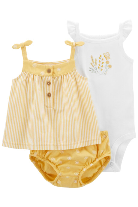 Set tres piezas short, musculosa y body de algodón con bordado Set tres piezas short, musculosa y body de algodón con bordado