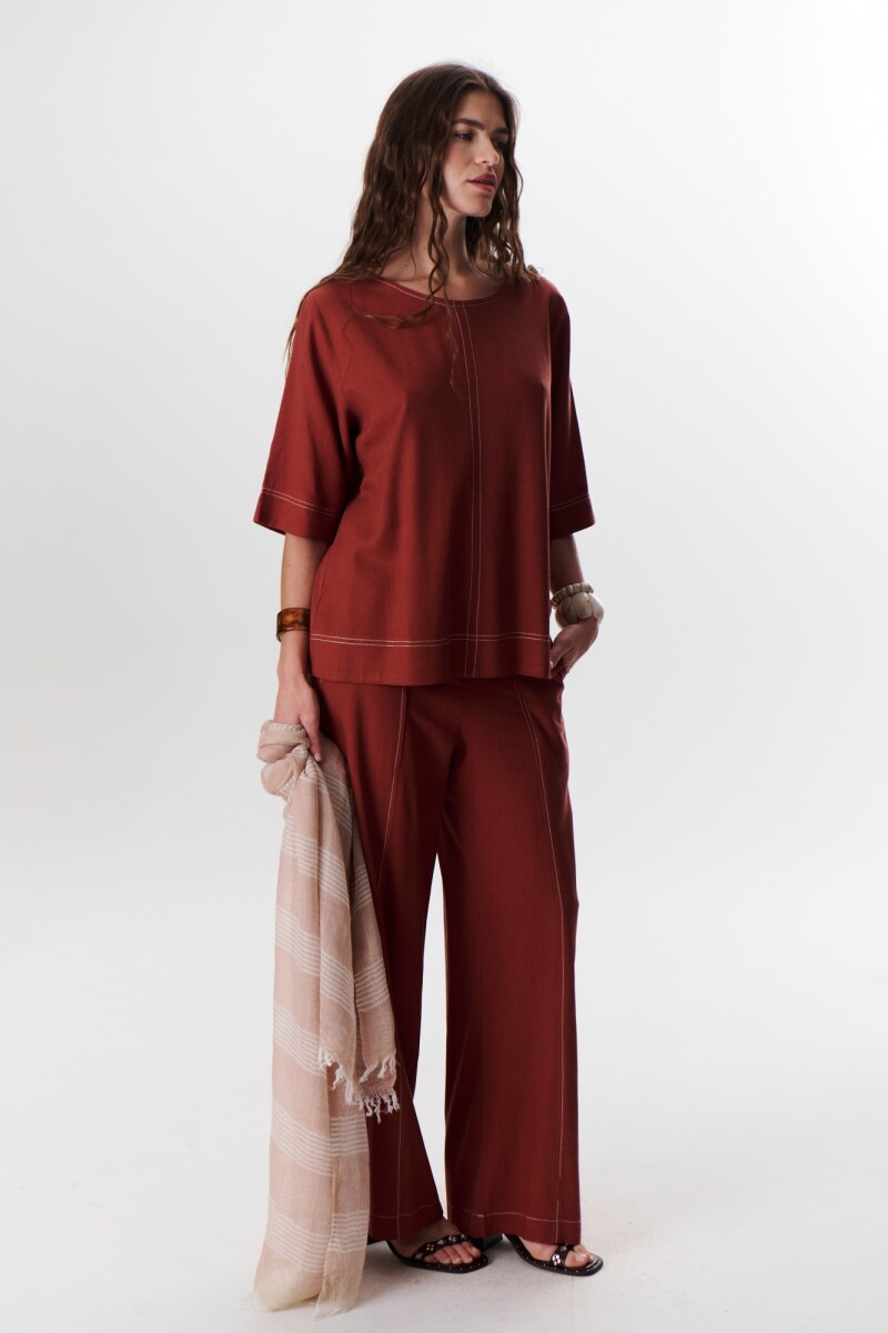 PANTALON LINO POCKET ROJO