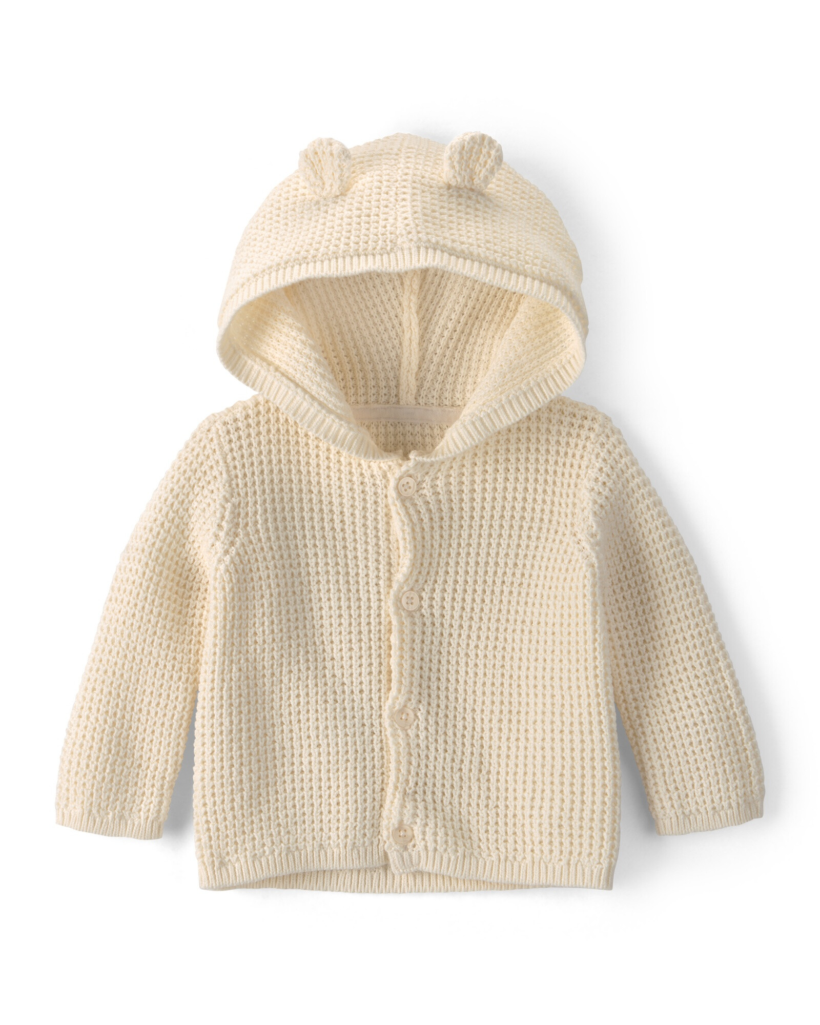 Saco de punto con capucha, marfil, diseño oso Sin color