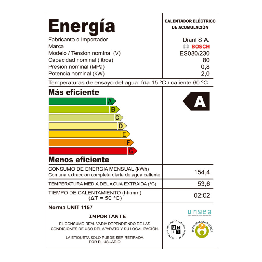 Calefón de 80 lts Bosch ES080M1X-KNWVB Calefón de 80 lts Bosch ES080M1X-KNWVB