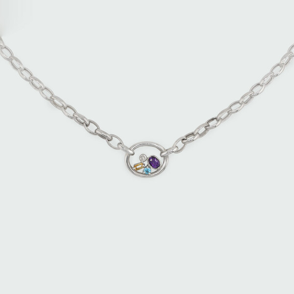 Colgante y cadena Petra de plata con piedras semipreciosas y brillante. Colgante y cadena Petra de plata con piedras semipreciosas y brillante.