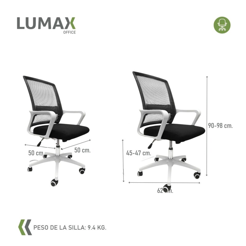 Silla De Escritorio Lumax Ryan Ergonómica Con Malla Y Soporte Lumbar Para Oficina Negro/Blanco