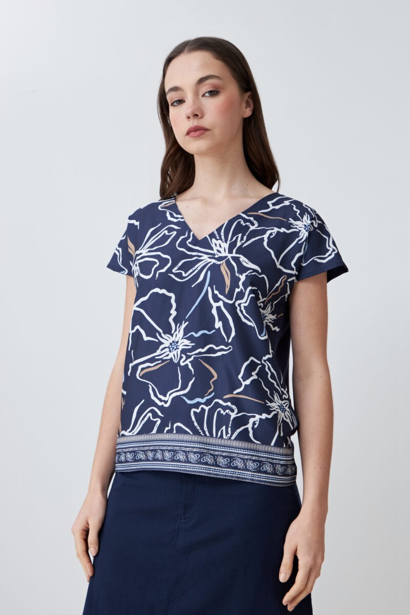 Blusa frente estampado floral azul marino