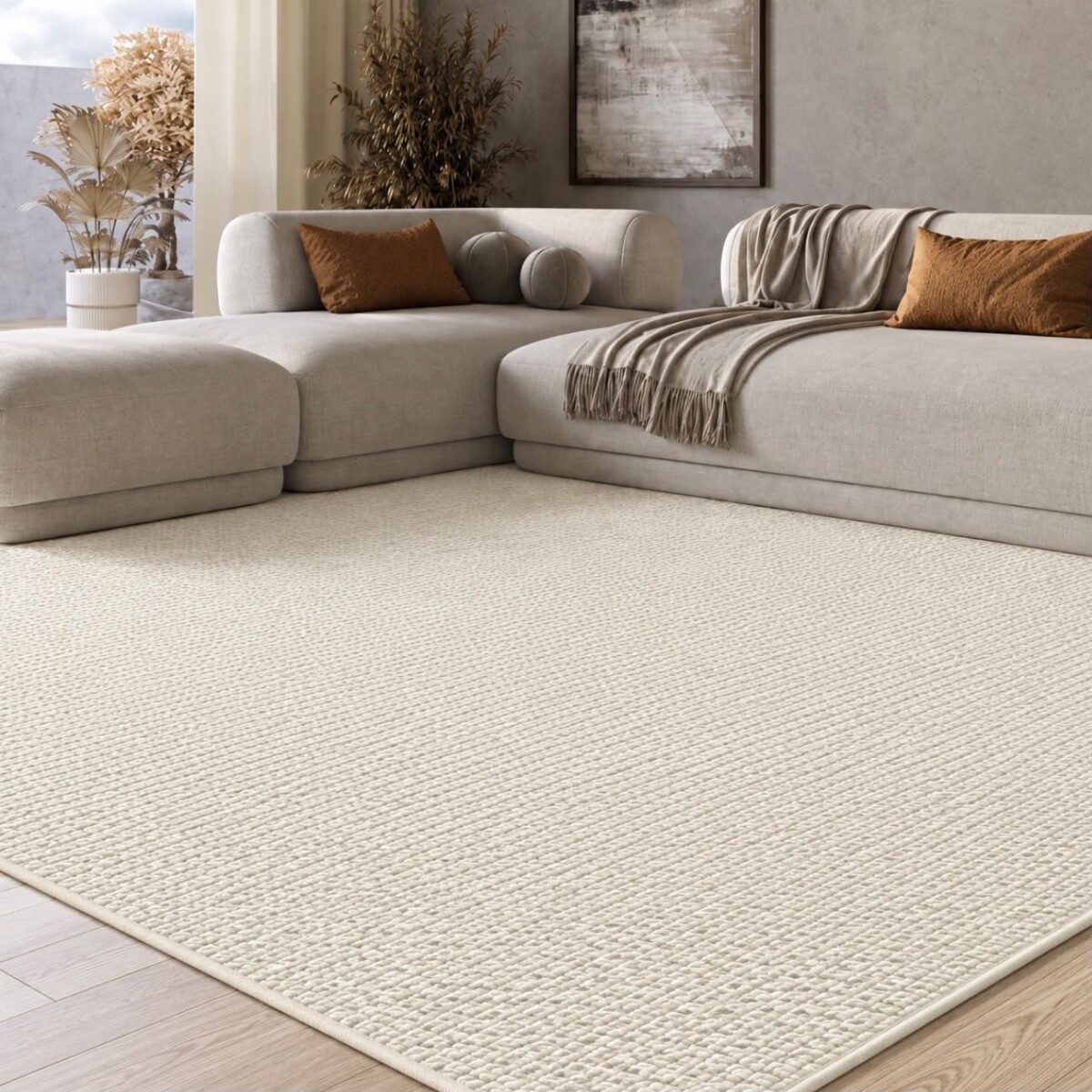 Alfombra Símil Lana de Microfibra 2 × 3 m Off White (Blanca) 