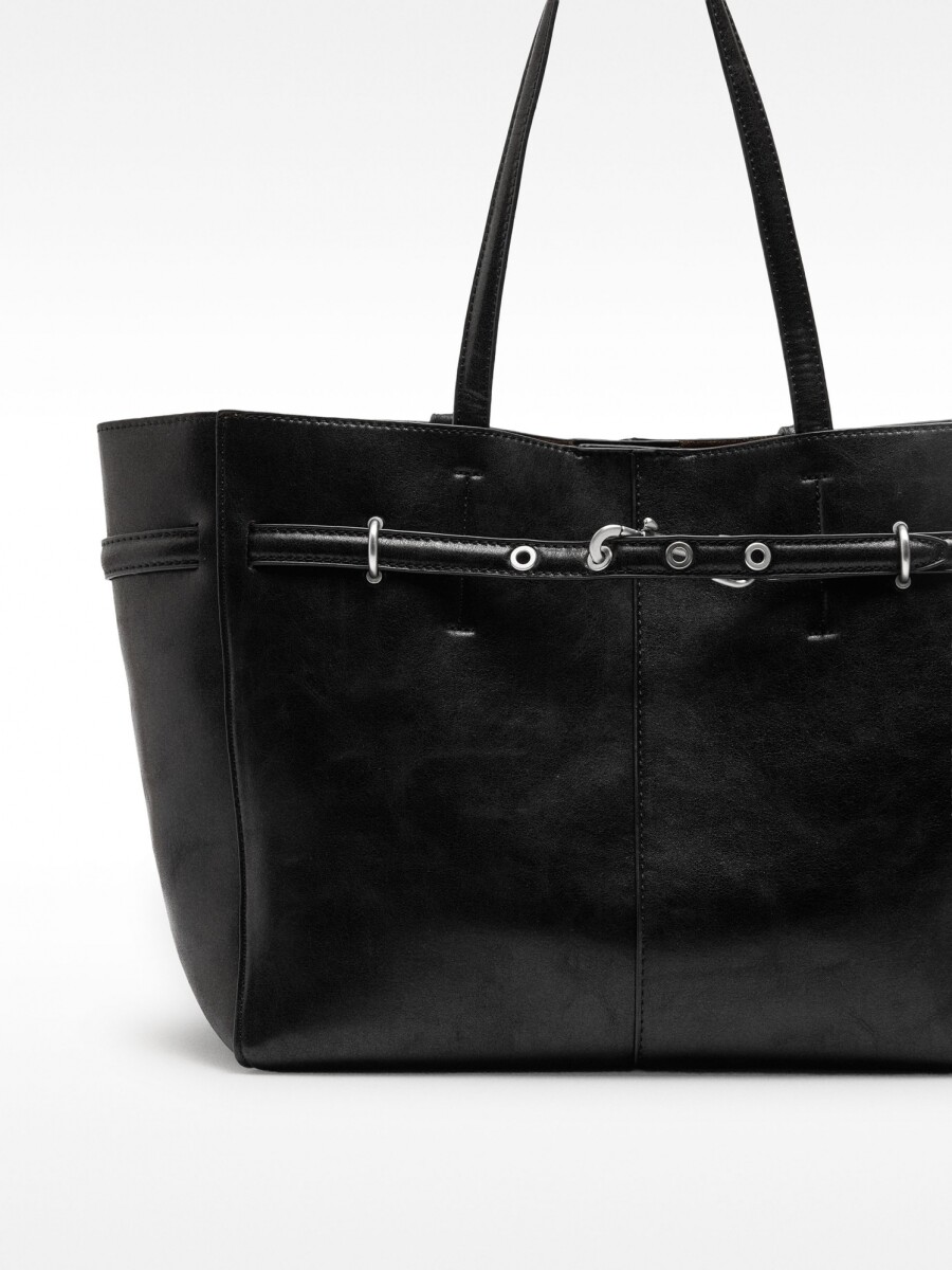 Bolso Shopper Efecto Craquelado negro